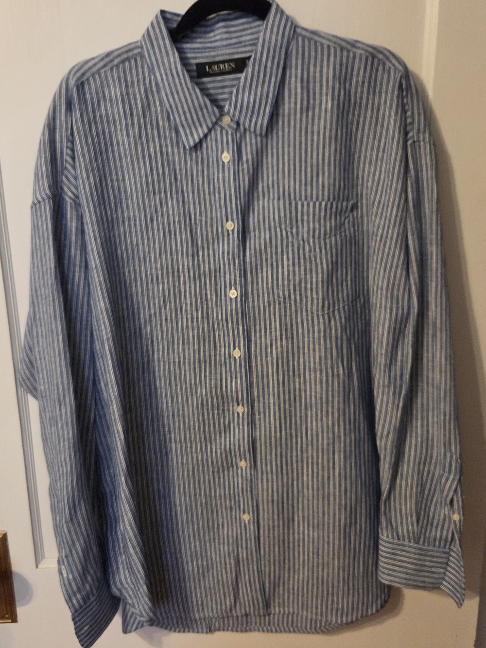 Lauren Ralph Lauren Blue Stripe Linen Button-Up Shirt